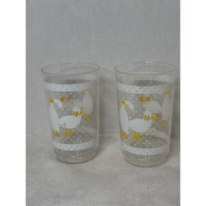 Vintage 80/90's Tully Plastic 12oz Country Goose Duck Cups Set of 2 White Yellow